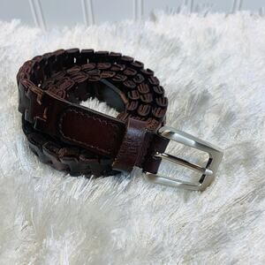 Burgundy Leather Links Belt Silver Buckle Sz ? Small